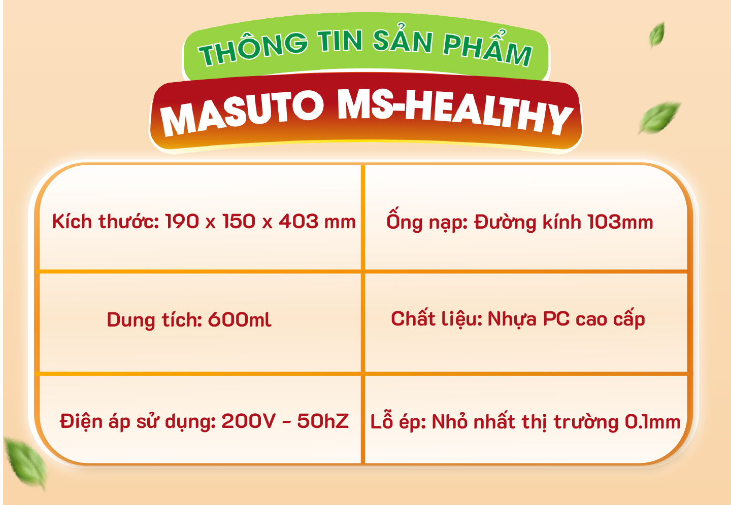 Mô tả Máy Ép Chậm Masuto Ms Healthy Làm Kem Ép Trái Cây Nguyên Quả Kiệt Bã Dung Tích 0,6L Làm Nước Ép, bảo hành 12 tháng - 5