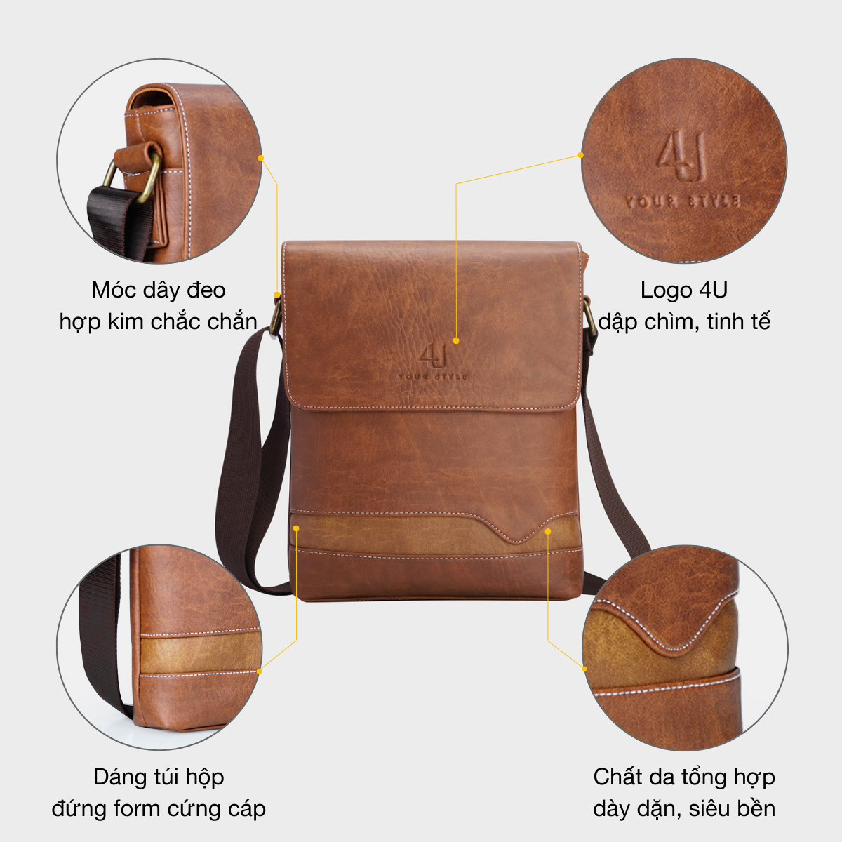 Mô tả Túi Đeo Chéo Da Nam 4U Thời Trang D274 - 2
