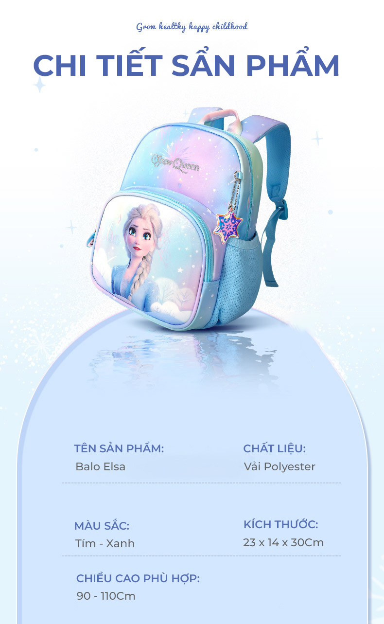 Mô tả Balo cho bé gái đi học mẫu giáo mầm non 1989KIDS từ 2 đến 5 tuổi hình in elsa siêu nhẹ thoáng khí cao cấp BL27 - 9