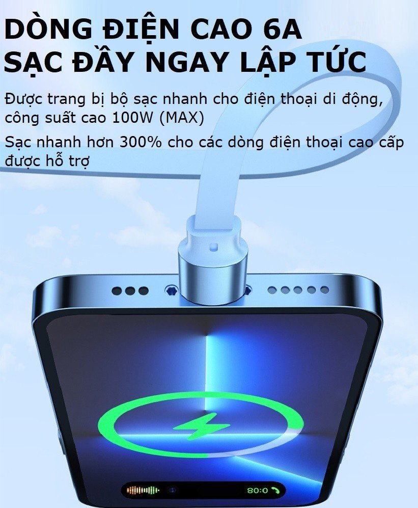 Mô tả Dây sạc 3 đầu Gutek C30 sạc nhanh 100W cho các dòng điện thoại cổng Type-C Androi iP Light dây rút gọn gàng - 1