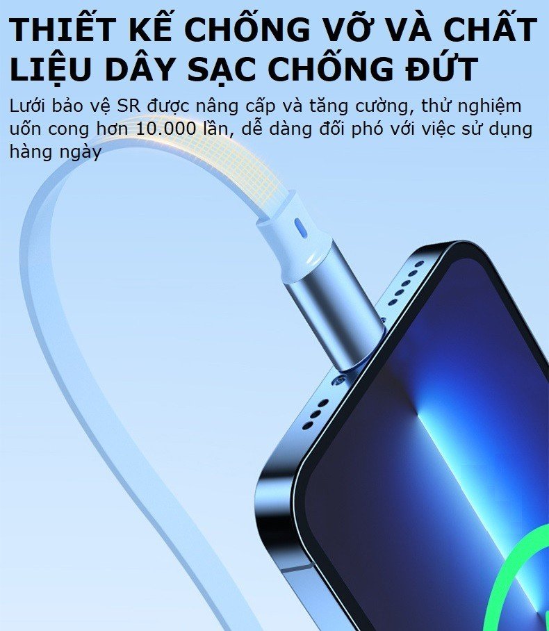 Mô tả Dây sạc 3 đầu Gutek C30 sạc nhanh 100W cho các dòng điện thoại cổng Type-C Androi iP Light dây rút gọn gàng - 5