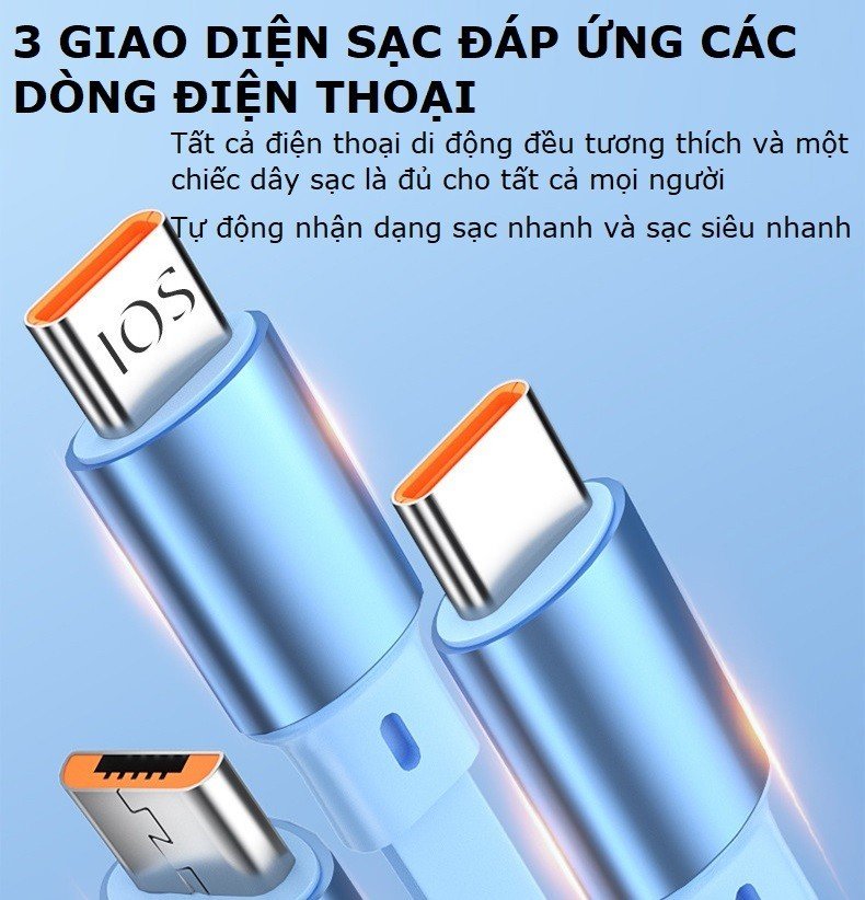Mô tả Dây sạc 3 đầu Gutek C30 sạc nhanh 100W cho các dòng điện thoại cổng Type-C Androi iP Light dây rút gọn gàng - 6