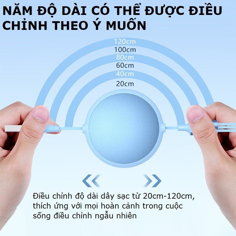 Mô tả Dây sạc 3 đầu Gutek C30 sạc nhanh 100W cho các dòng điện thoại cổng Type-C Androi iP Light dây rút gọn gàng - 7