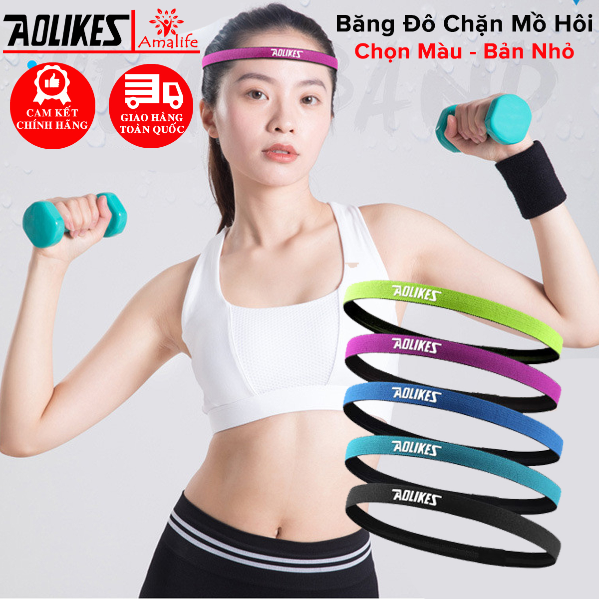 Mô tả Băng Đô Thể Thao Chặn Mồ Hôi Trán Nam Nữ Headband AL2101 Bản Nhỏ Co Giãn Chống Trượt Tập Thể Thao Chính Hãng Aolikes - 1