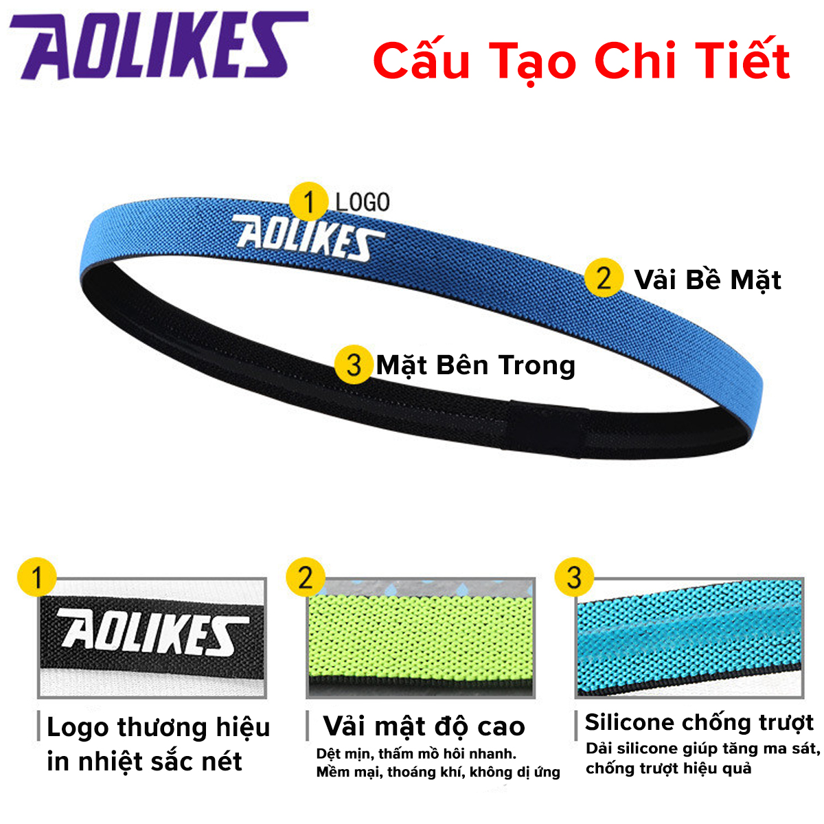 Mô tả Băng Đô Thể Thao Chặn Mồ Hôi Trán Nam Nữ Headband AL2101 Bản Nhỏ Co Giãn Chống Trượt Tập Thể Thao Chính Hãng Aolikes - 4