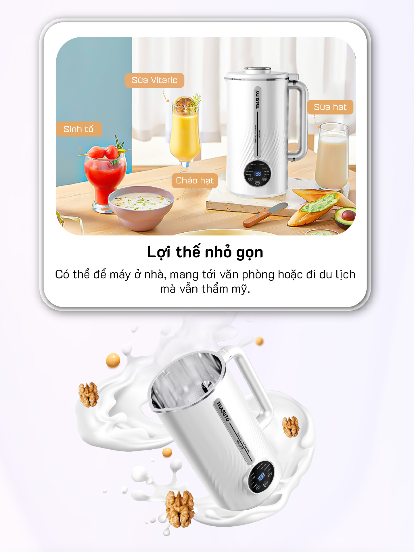Mô tả Máy làm sữa hạt Masuto 1L xay các loại hạt siêu nhuyễn mịn chống trào bảo hành 12 tháng - 4