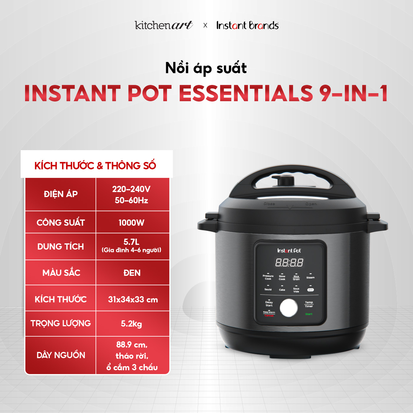 Mô tả Nồi áp suất điện đa năng Instant Pot Essential 9in1, 5,7L, bảo hành 12 tháng - 1