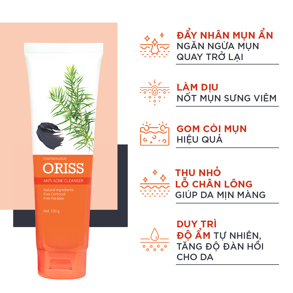 Mô tả Sữa rửa mặt ngừa mụn Oriss dưỡng ẩm tẩy tế bào chết thu nhỏ lỗ chân lông 100g - 5