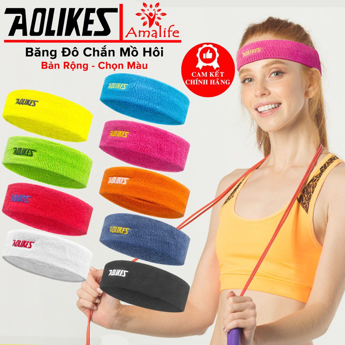 Mô tả Băng Đô Đeo Trán Ngăn Mồ Hôi Bản To Siêu Thấm Hút Cotton Dày Dặn Thoáng Khí Sweatband AL2108 Chạy Bộ Gym Hãng Aolikes - 1