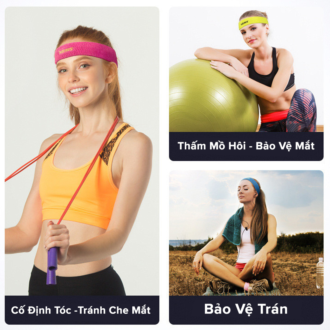 Mô tả Băng Đô Đeo Trán Ngăn Mồ Hôi Bản To Siêu Thấm Hút Cotton Dày Dặn Thoáng Khí Sweatband AL2108 Chạy Bộ Gym Hãng Aolikes - 2
