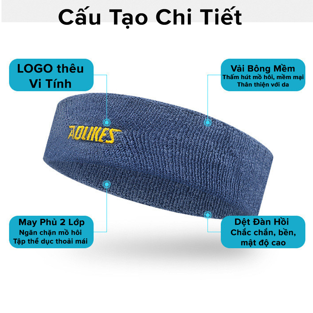 Mô tả Băng Đô Đeo Trán Ngăn Mồ Hôi Bản To Siêu Thấm Hút Cotton Dày Dặn Thoáng Khí Sweatband AL2108 Chạy Bộ Gym Hãng Aolikes - 7