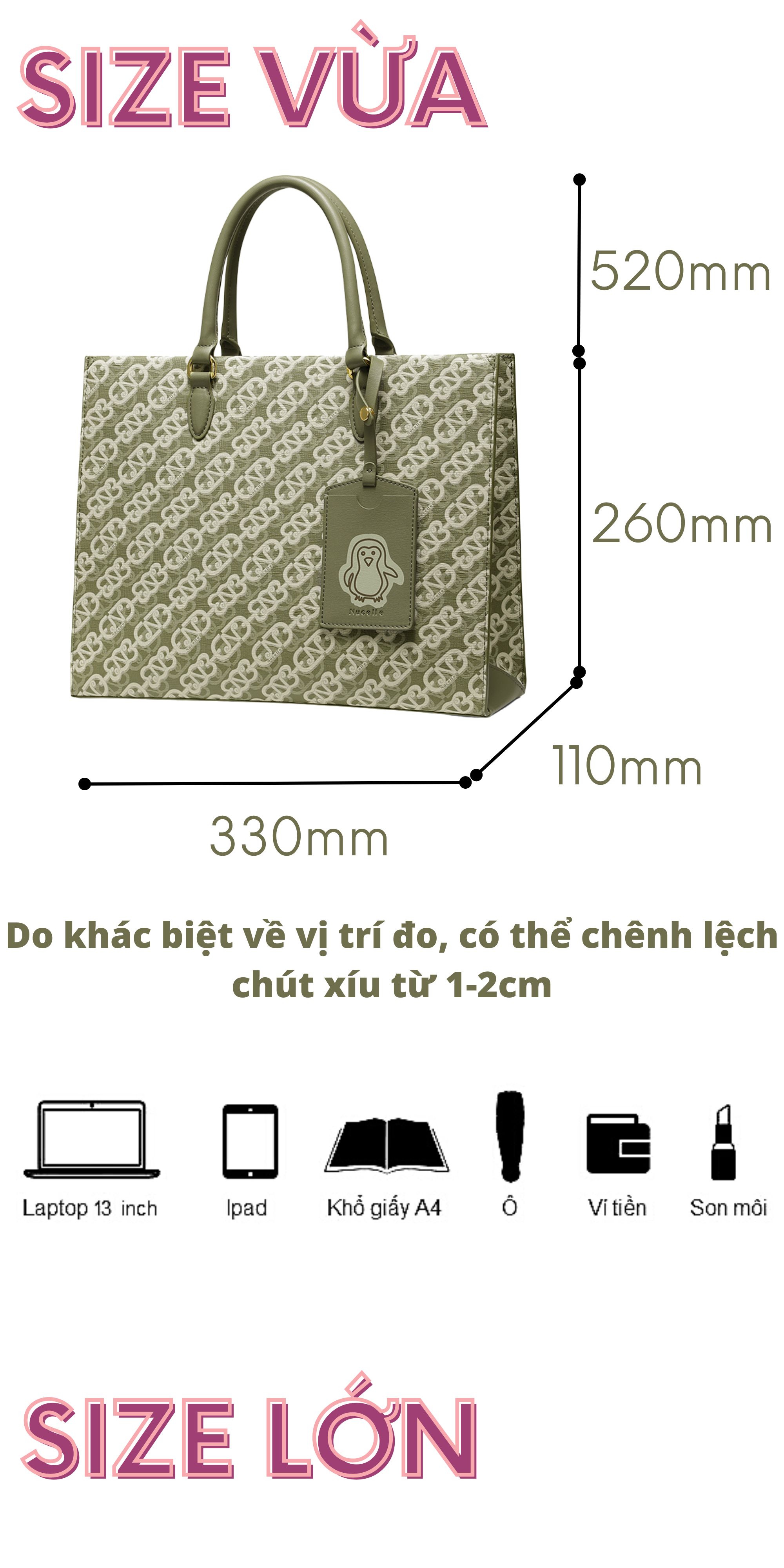 Mô tả Túi xách Tote bag nữ Nucelle size to charm ví chim cánh cụt đi chơi, đi làm, đựng laptop... ViAnh Store 1172071 - 3