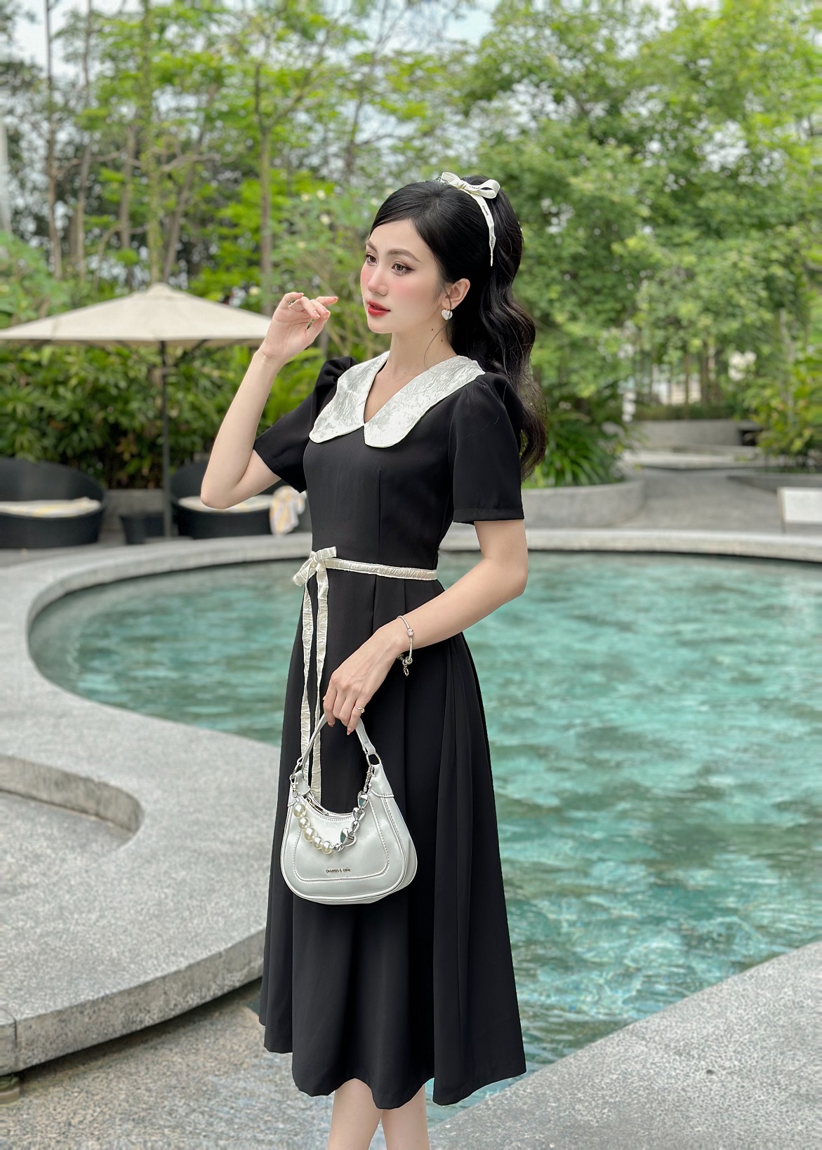 Mô tả Váy ngắn tay dáng dài cổ sen thanh lịch Yv198 YAME - 2