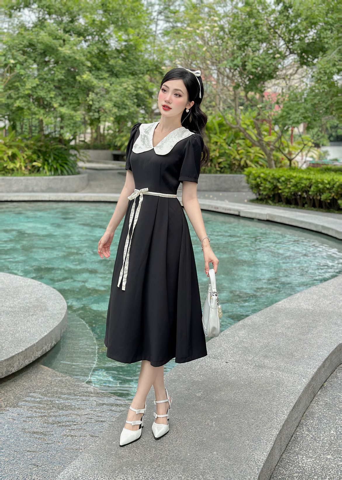 Mô tả Váy ngắn tay dáng dài cổ sen thanh lịch Yv198 YAME - 5
