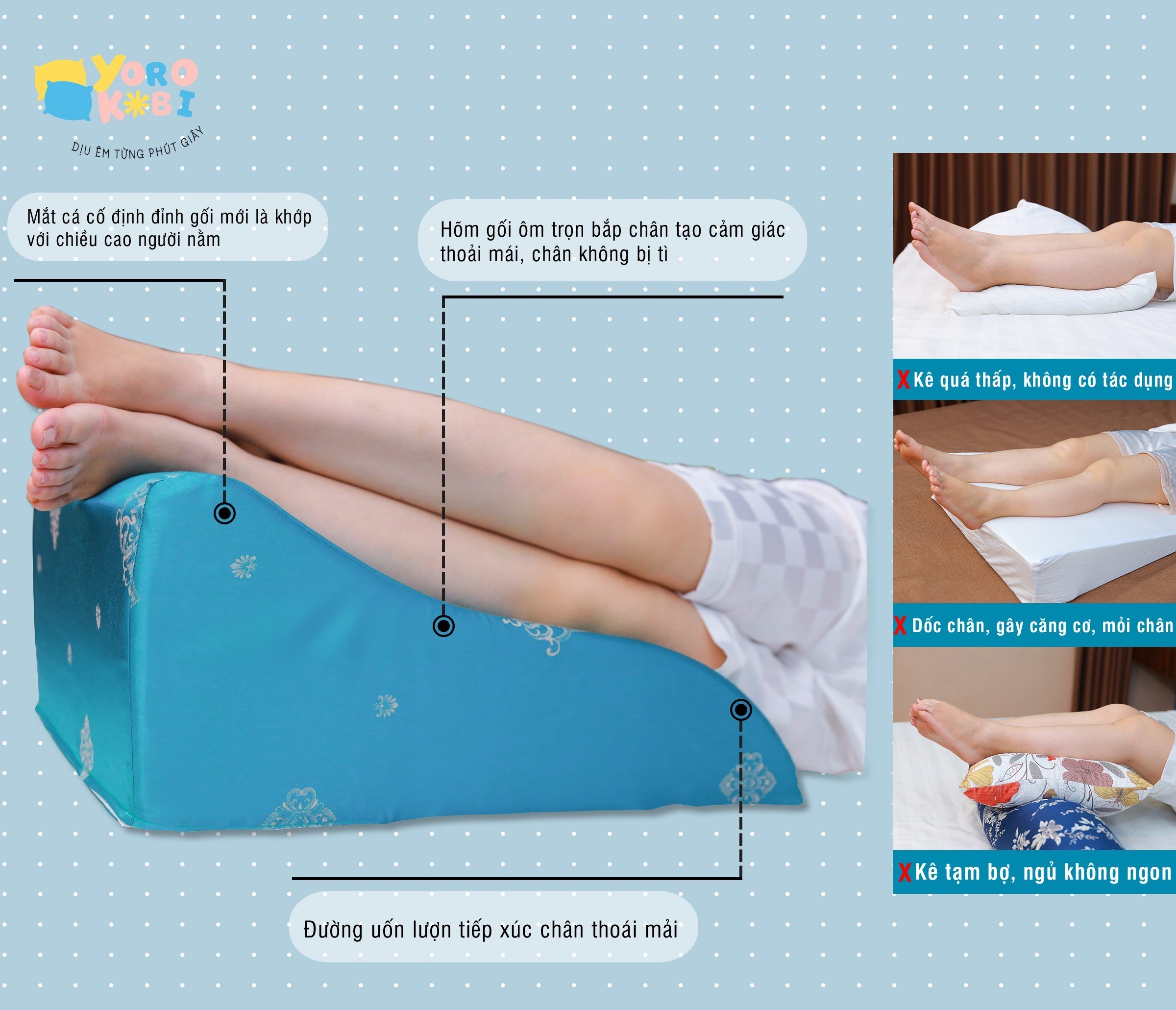 Mô tả Gối kê chân giãn tĩnh mạch YOROKOBI cao 28cm giảm phù nề chân, tê bì, vọp bẻ - 5