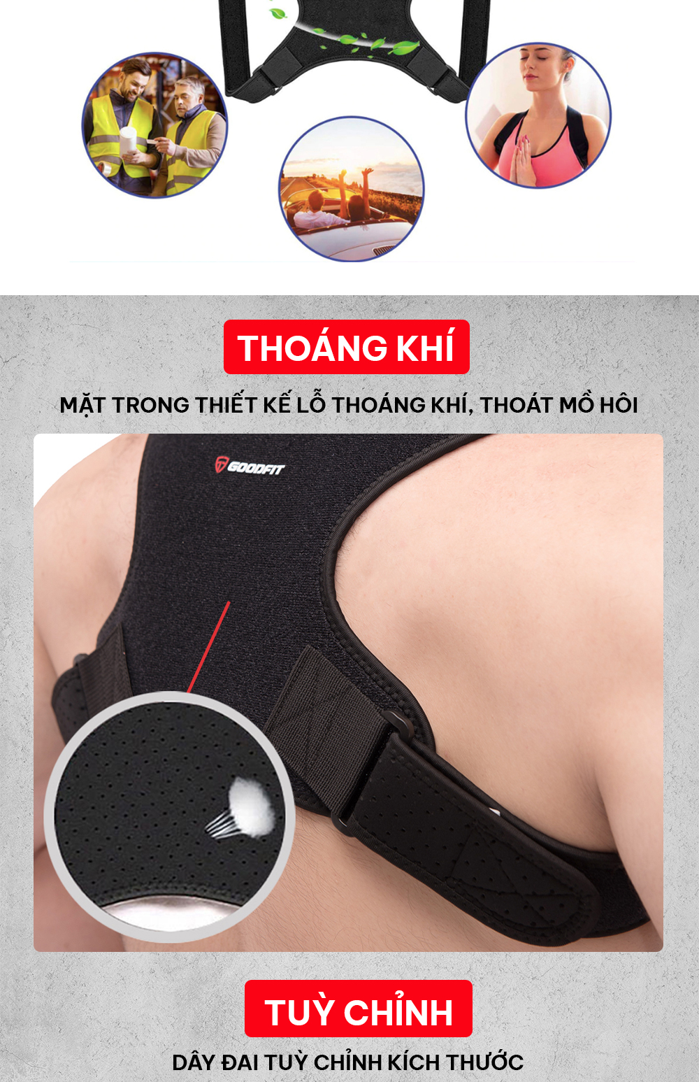 Mô tả Đai chống gù lưng nam, nữ chính hãng GoodFit đai định hình cơ thể chất liệu bền, thoáng khí GF711P - 3