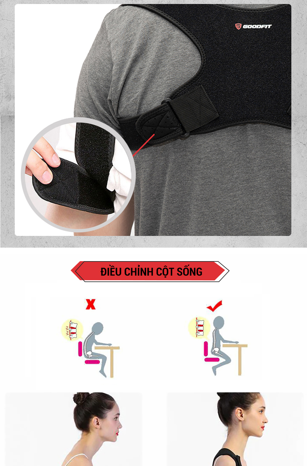 Mô tả Đai chống gù lưng nam, nữ chính hãng GoodFit đai định hình cơ thể chất liệu bền, thoáng khí GF711P - 4