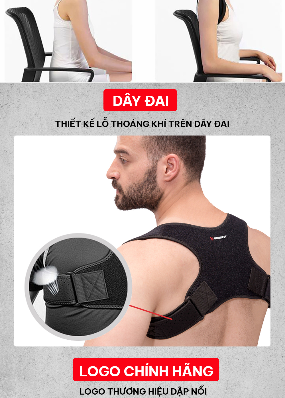 Mô tả Đai chống gù lưng nam, nữ chính hãng GoodFit đai định hình cơ thể chất liệu bền, thoáng khí GF711P - 5
