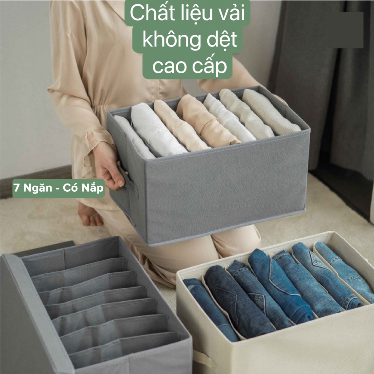 Mô tả Bộ 2 Túi Vải Đựng Quần Áo Đồ Lót Tất Chia 7 Ngăn Gọn Gàng Tiện Lợi Vải Oxford Hộp Vải Đựng Đồ HQ2a Chính Hãng Amalife - 7