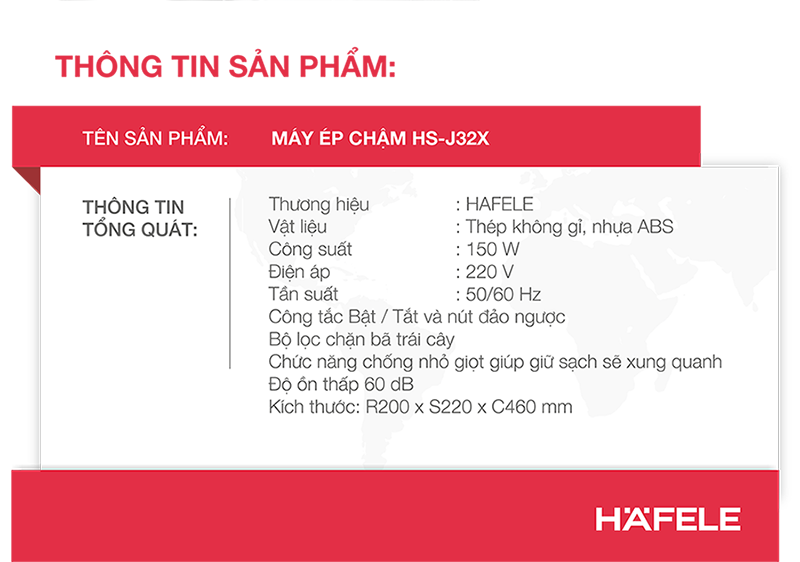 Mô tả Máy ép chậm Hafele họng lớn HS-J42S 535.43.392 - 7