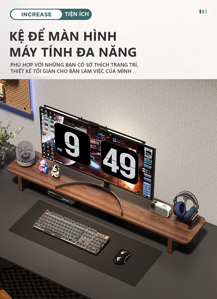 Mô tả Kệ để màn hình máy tính decor bàn làm việc gỗ MDF phủ melamin chống xước thương hiệu IGA - GA28 - 1