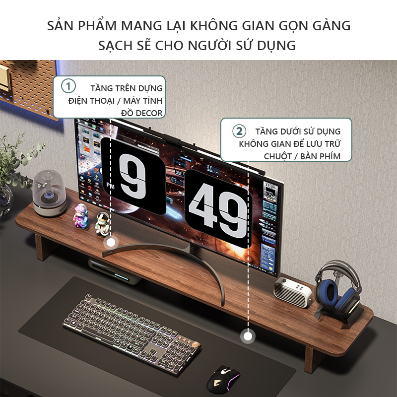 Mô tả Kệ để màn hình máy tính decor bàn làm việc gỗ MDF phủ melamin chống xước thương hiệu IGA - GA28 - 2