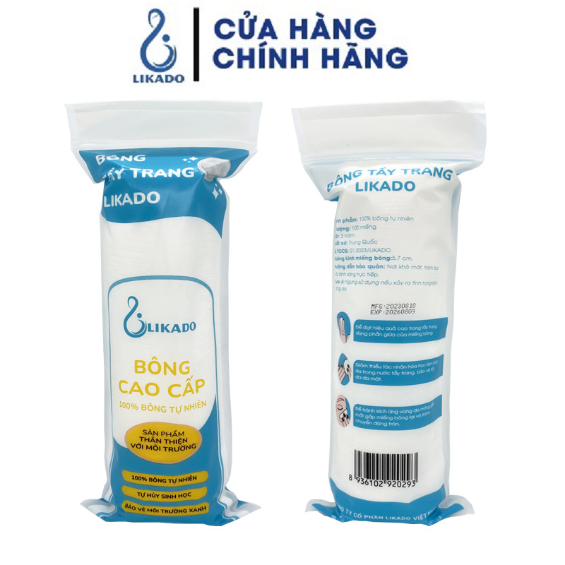 Mô tả Bông tẩy trang Likado miếng tròn 100 miếng (bông cây - BTT100M) - 1
