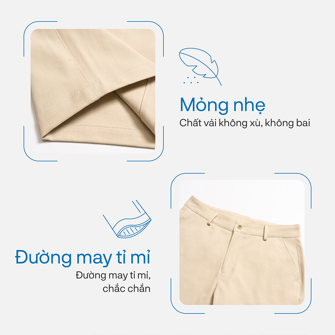 Mô tả Quần Short Nam AVIANO Vải Kaki, Quần Đùi Nam Cạp Cúc Màu Basic - 4