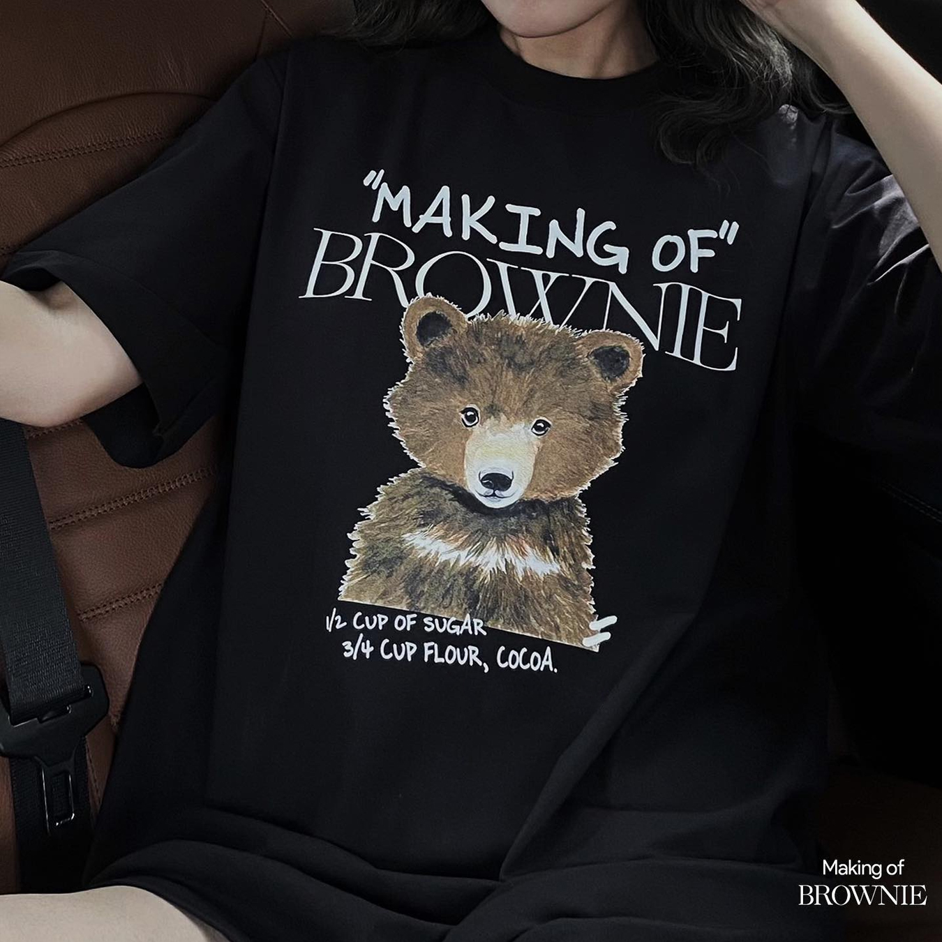 Mô tả Áo thun NELLY Cotton 260gsm Premium - Brownie dễ thương Tay Lỡ Form Rộng Nam Nữ - 2