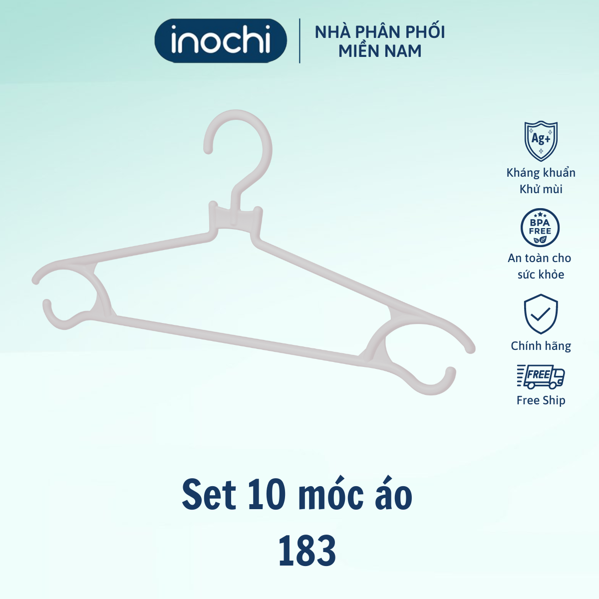 Mô tả Set 10 móc áo inochi GIAO MÀU NGẪU NHIÊN chống giòn gãy, thiết kế đẹp, giữ form quần áo - 2