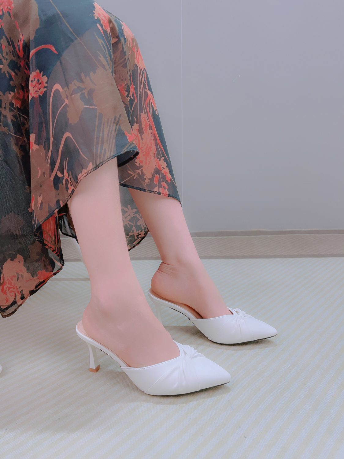 Mô tả Dép Guốc Nữ Cao Gót 7cm Mũi Nhọn Phối Nơ, Giày Sục Nữ 7 Phân Gót Nhọn Thời Trang NUDDO NS12 - 10