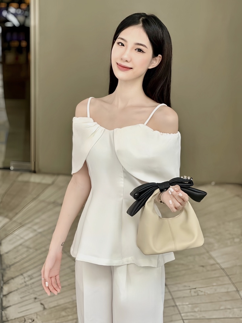 Túi nữ Chow bag Hérisson màu kem + nơ + quai dài | Shopee Việt Nam