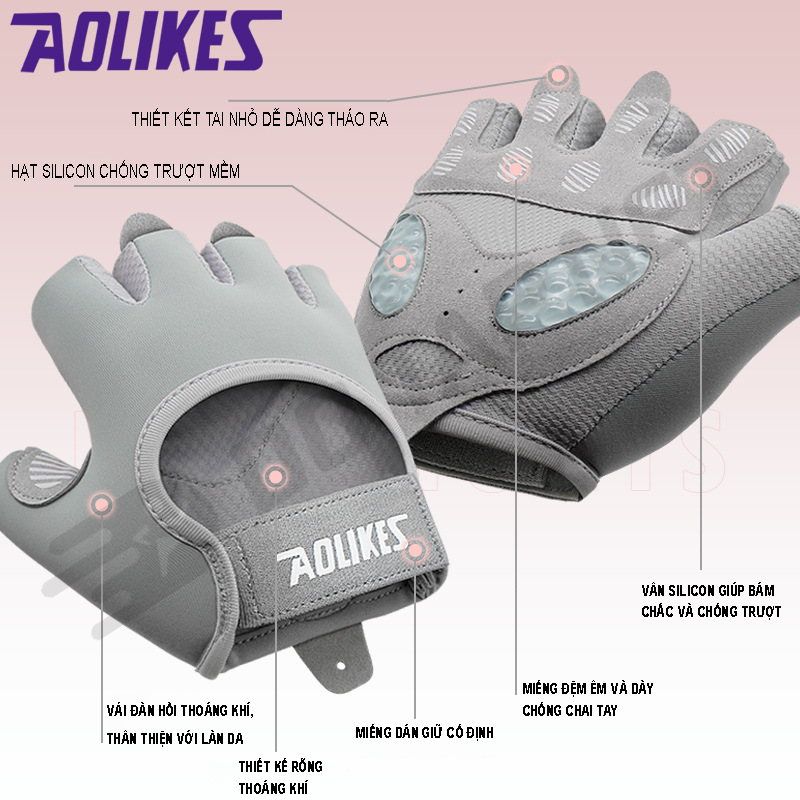 Mô tả Găng Tay Thể Thao  Aolikes Tập Gym Chất Liệu Thoáng Khí Với Miếng Đệm Silicon Chống Trượt - 3