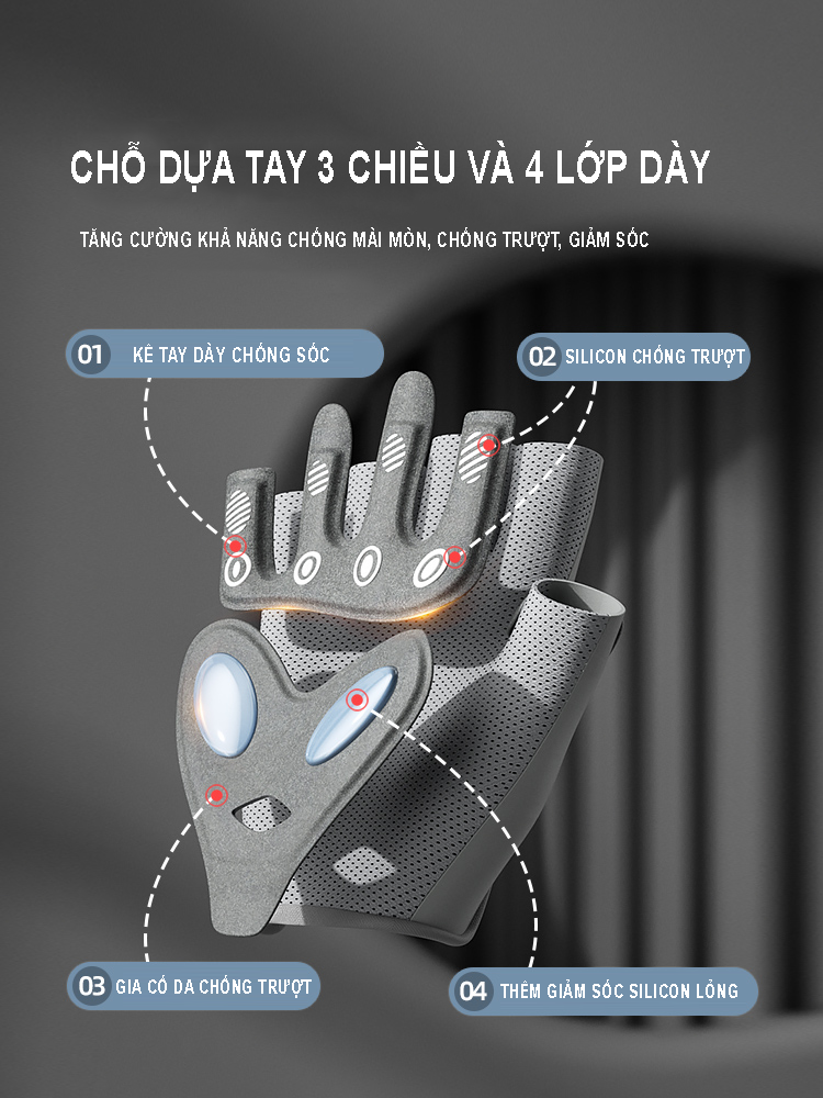 Mô tả Găng Tay Thể Thao  Aolikes Tập Gym Chất Liệu Thoáng Khí Với Miếng Đệm Silicon Chống Trượt - 4