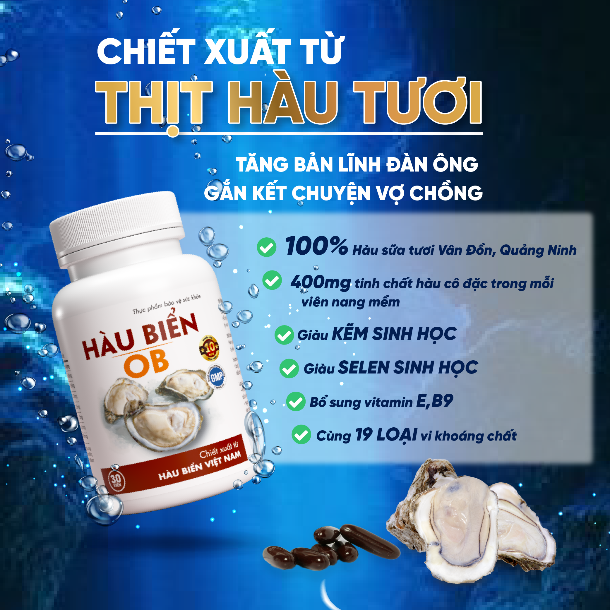 Mô tả Combo 3 Hộp Tinh Chất Hàu OB Tăng Sinh Lý Nam Giới, Chiết Xuất Hàu Oyster (Hộp 30v) - Grow Green AZ - 1