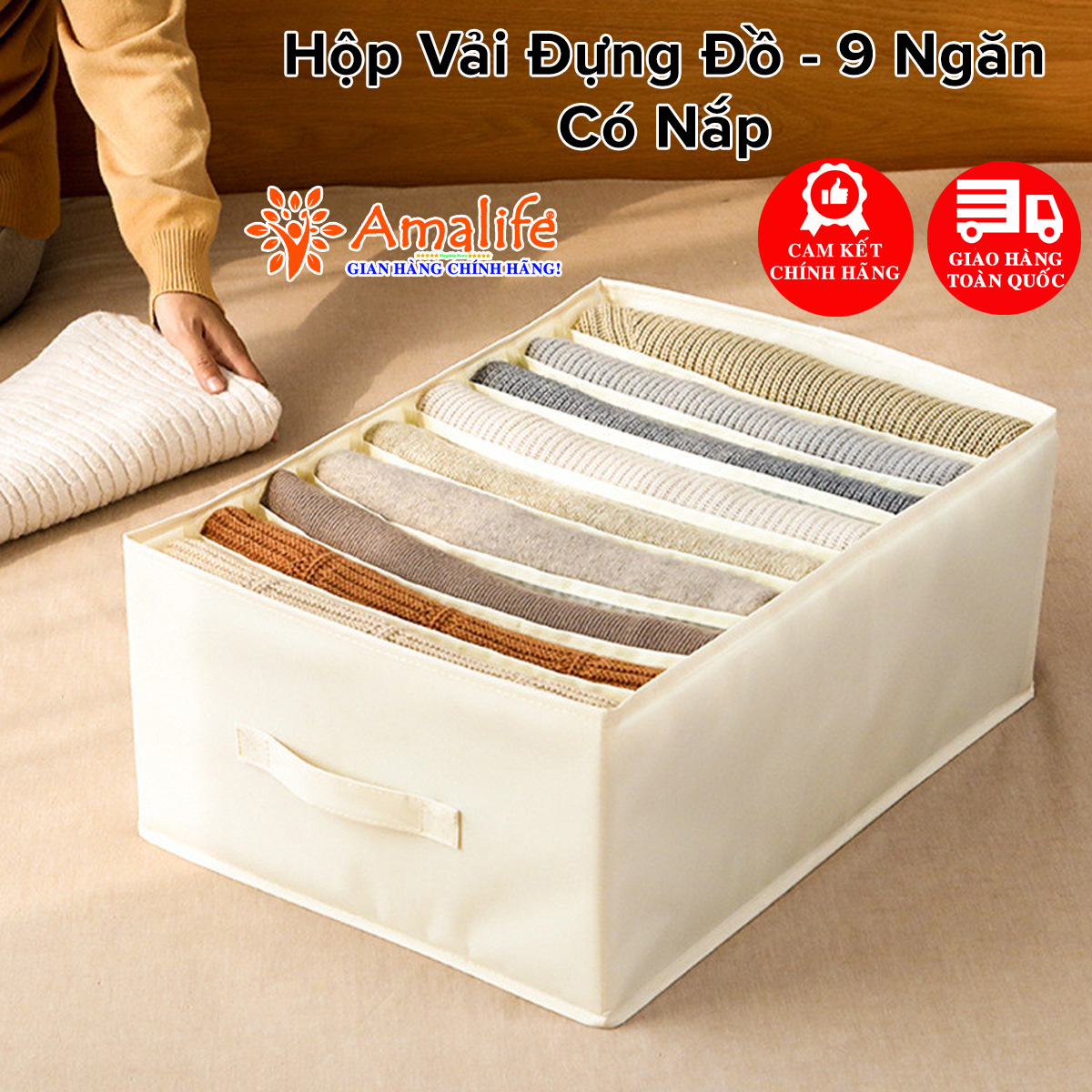 Mô tả Hộp Vải Đựng Đồ 9 Ngăn Có Nắp Có Khóa Đa Năng – Khay Để Quần Áo Tất Đồ Lót Vải Oxford Nhiều Ngăn Chính Hãng Amalife - 1