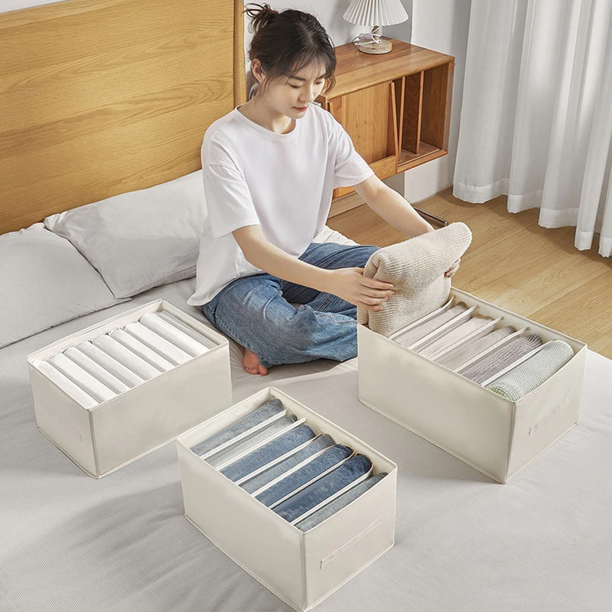 Mô tả Hộp Vải Đựng Đồ 9 Ngăn Có Nắp Có Khóa Đa Năng – Khay Để Quần Áo Tất Đồ Lót Vải Oxford Nhiều Ngăn Chính Hãng Amalife - 6