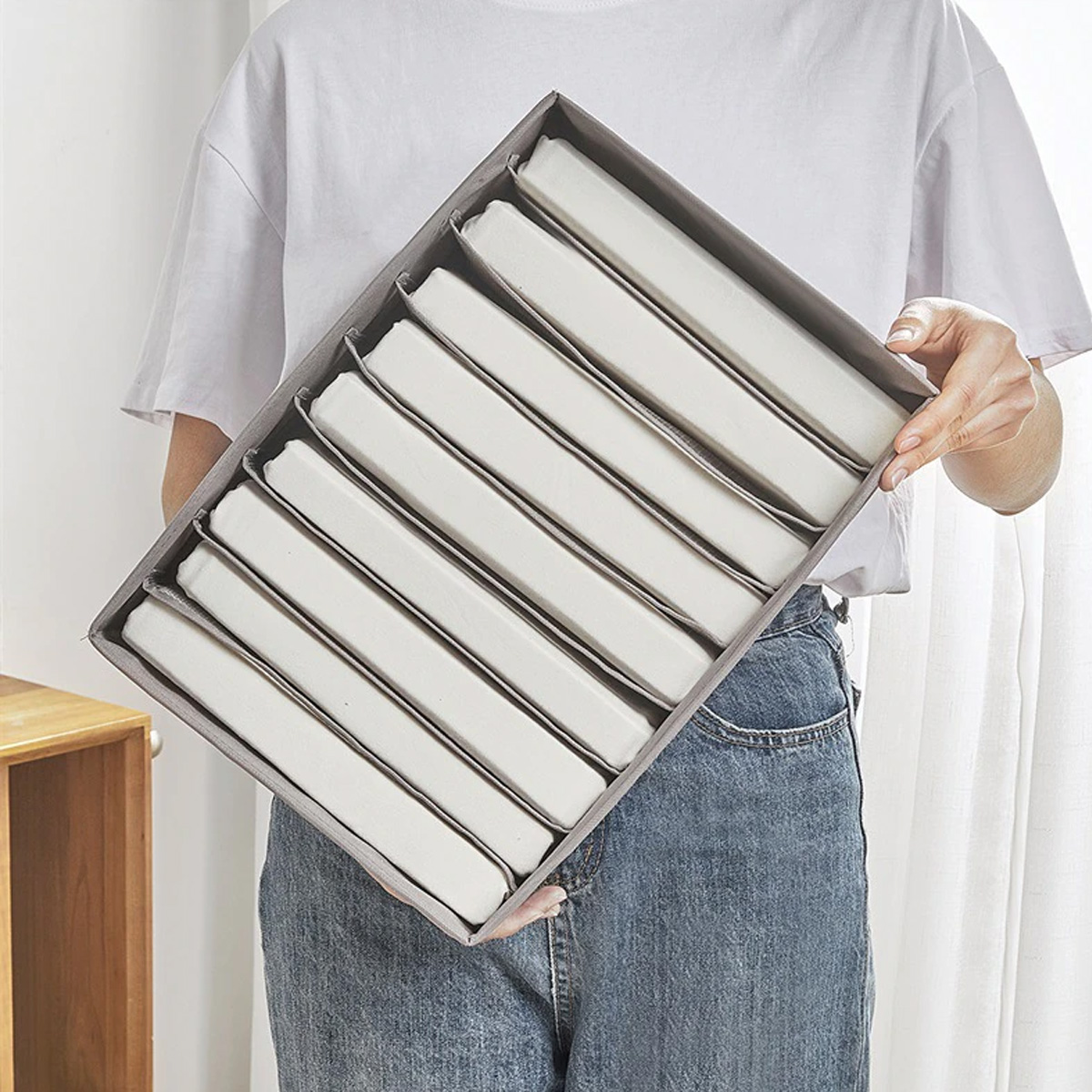 Mô tả Hộp Vải Đựng Đồ 9 Ngăn Có Nắp Có Khóa Đa Năng – Khay Để Quần Áo Tất Đồ Lót Vải Oxford Nhiều Ngăn Chính Hãng Amalife - 7
