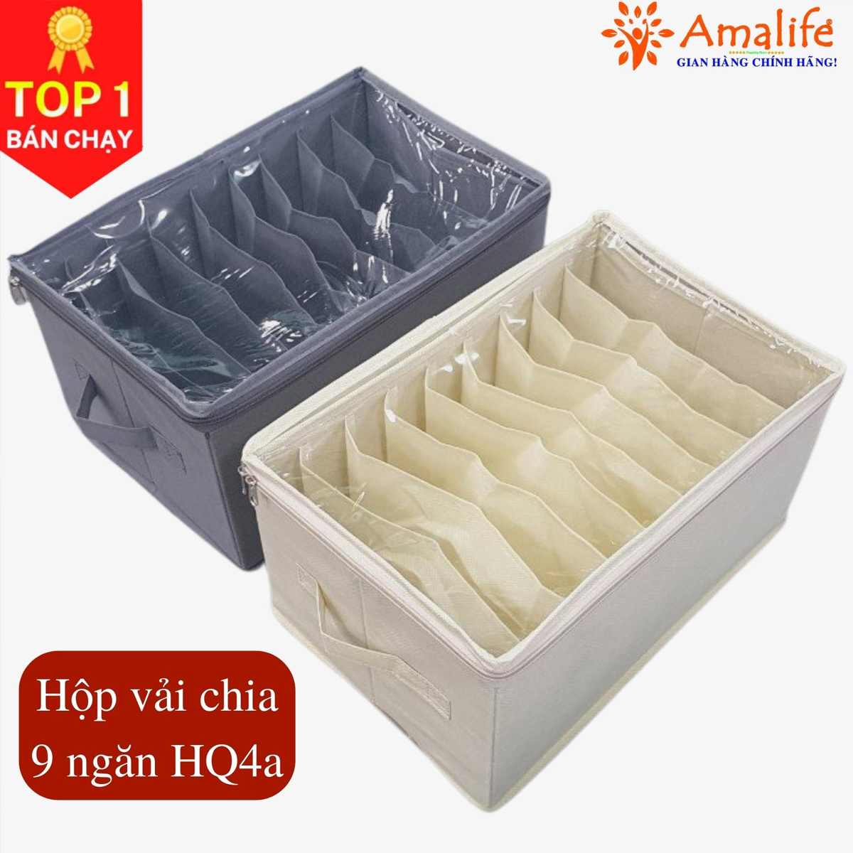 Mô tả Hộp Vải Đựng Đồ 9 Ngăn Có Nắp Có Khóa Đa Năng – Khay Để Quần Áo Tất Đồ Lót Vải Oxford Nhiều Ngăn Chính Hãng Amalife - 8