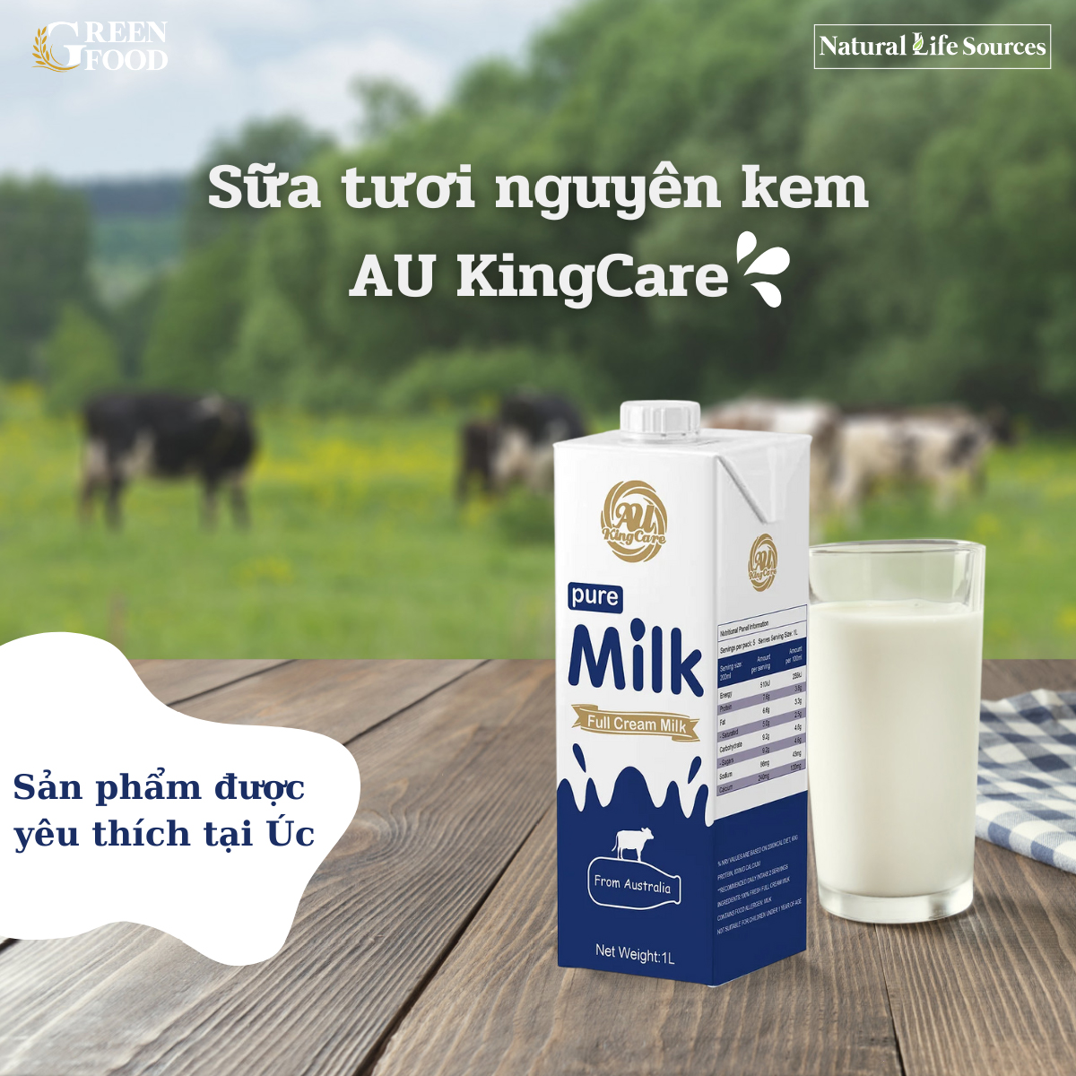 Mô tả Sữa Tươi Tiệt Trùng AU KINGCARE Nguyên Kem 1L - Độ Béo Cao 3.3%, Không Đường Giàu đạm và canxi từ Úc - 1