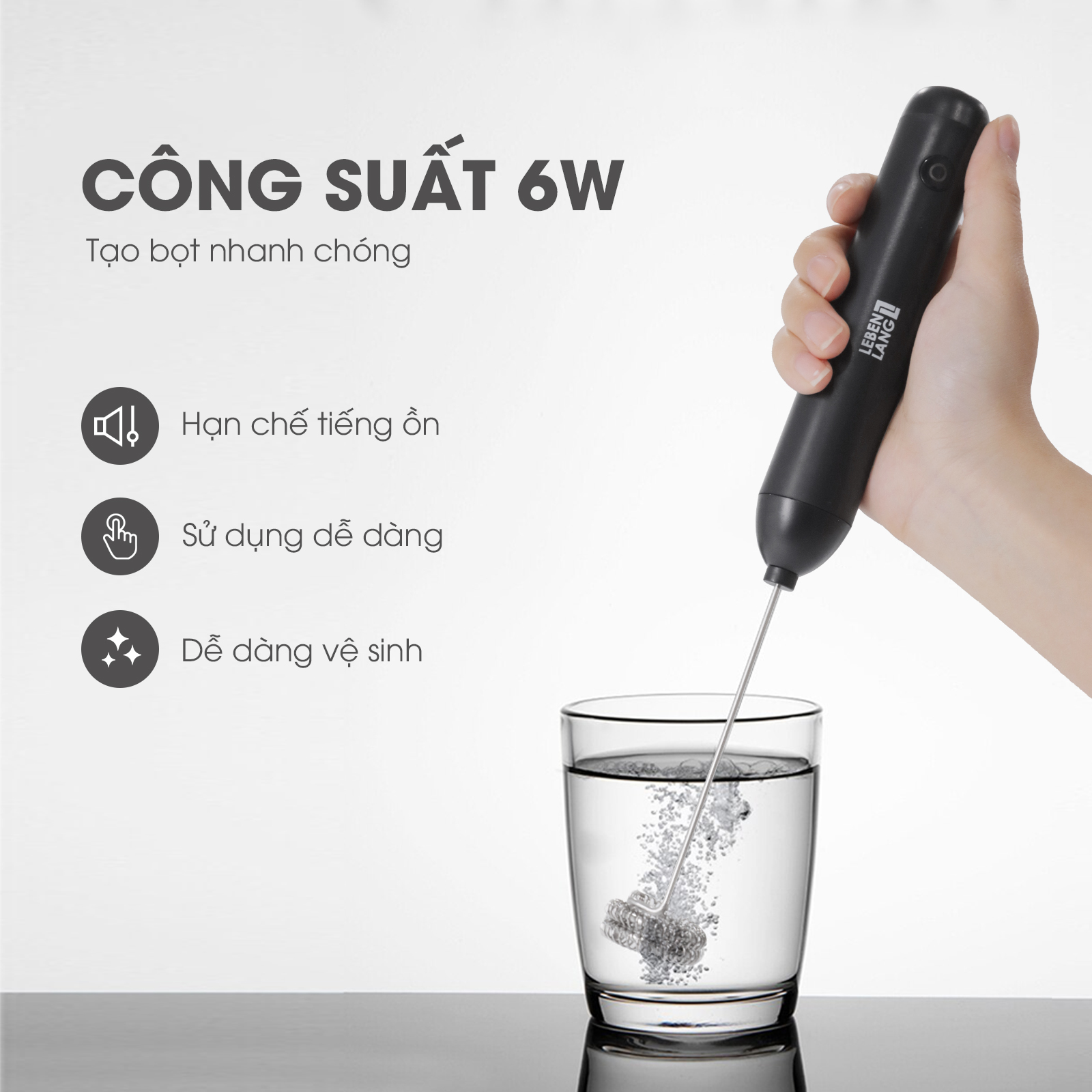 Mô tả Máy đánh trứng đánh bọt cafe cầm tay mini Lebenlang LBL4588, 2 tốc độ, sạc pin usb - chính hãng - 3