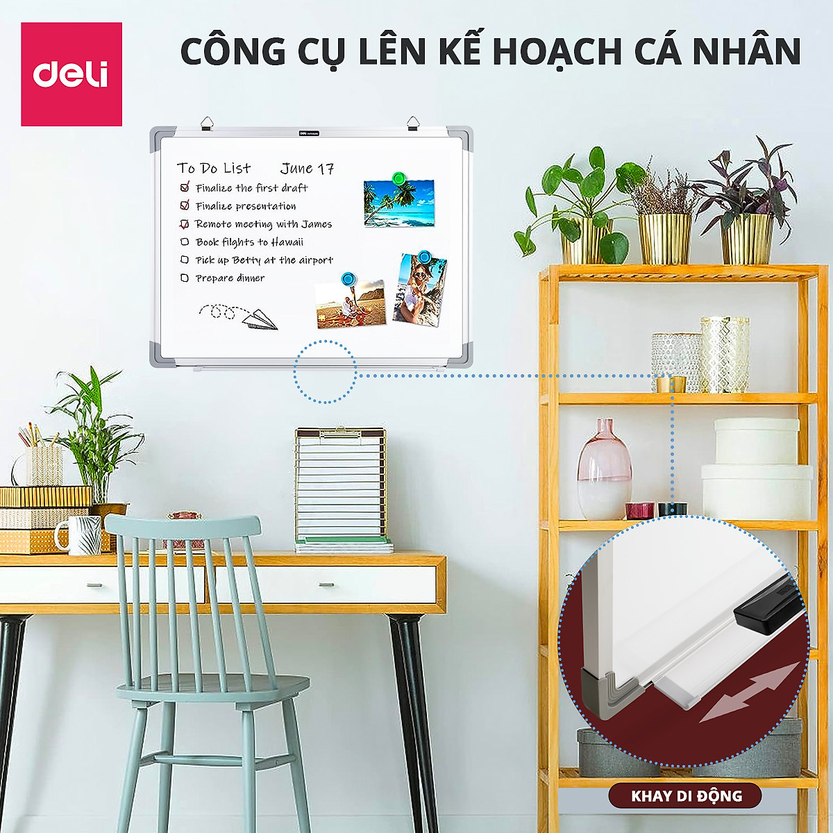 Mô tả Bảng Từ Trắng DELI Kích Thước 120x90 cm Bảng Mica Từ Tính Nam Châm Bảng Fooc Trắng, Móc Treo Tường - 4