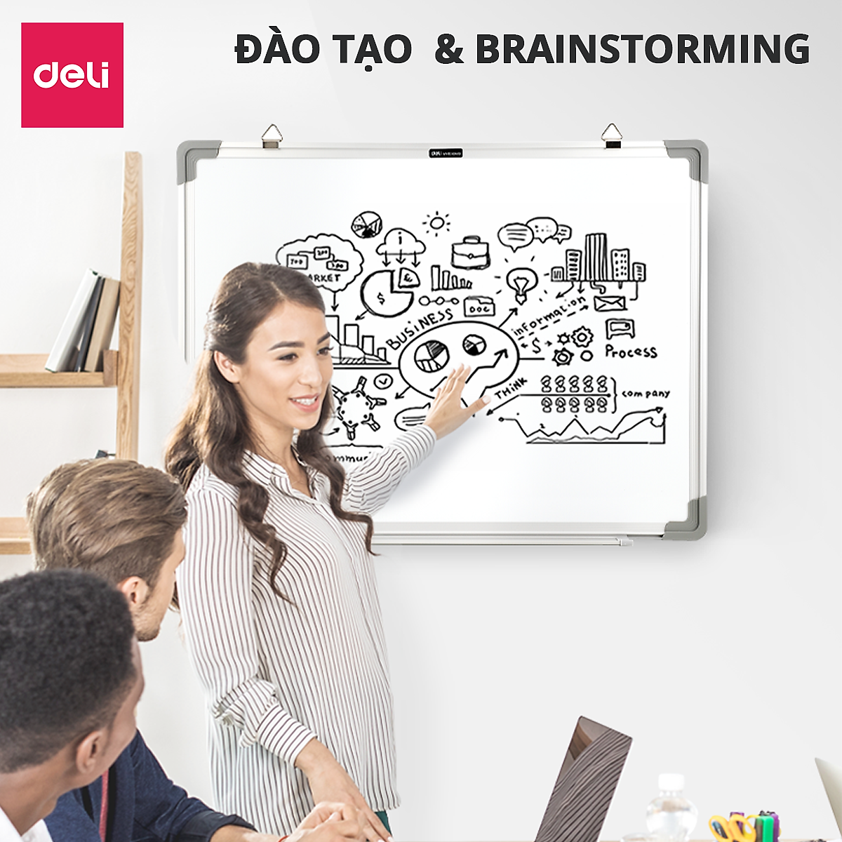Mô tả Bảng Từ Trắng DELI Kích Thước 120x90 cm Bảng Mica Từ Tính Nam Châm Bảng Fooc Trắng, Móc Treo Tường - 6