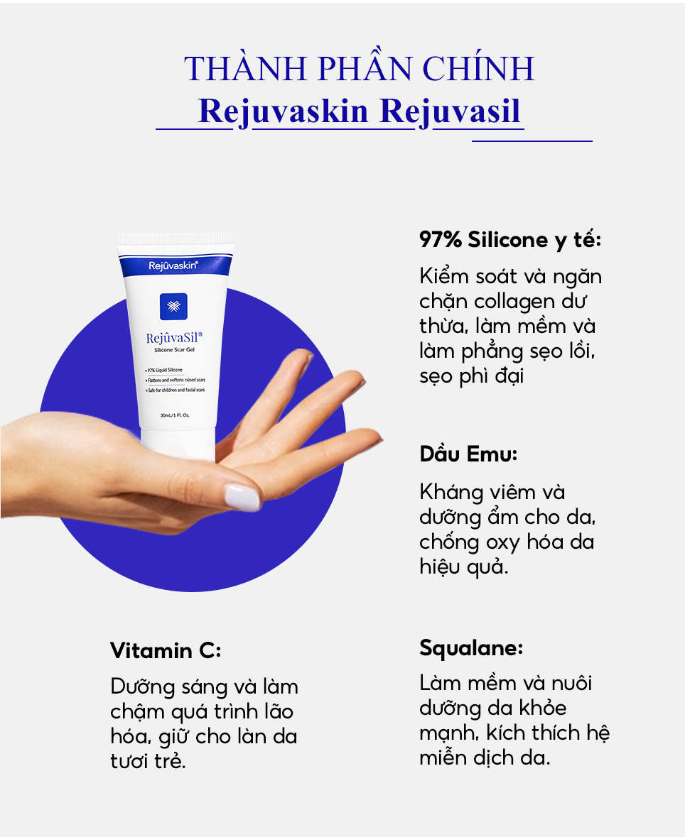 Mô tả Sample Gel ngăn ngừa sẹo và làm xẹp sẹo lồi, sẹo phì đại REJUVASKIN Rejuvasil 1ml - 3