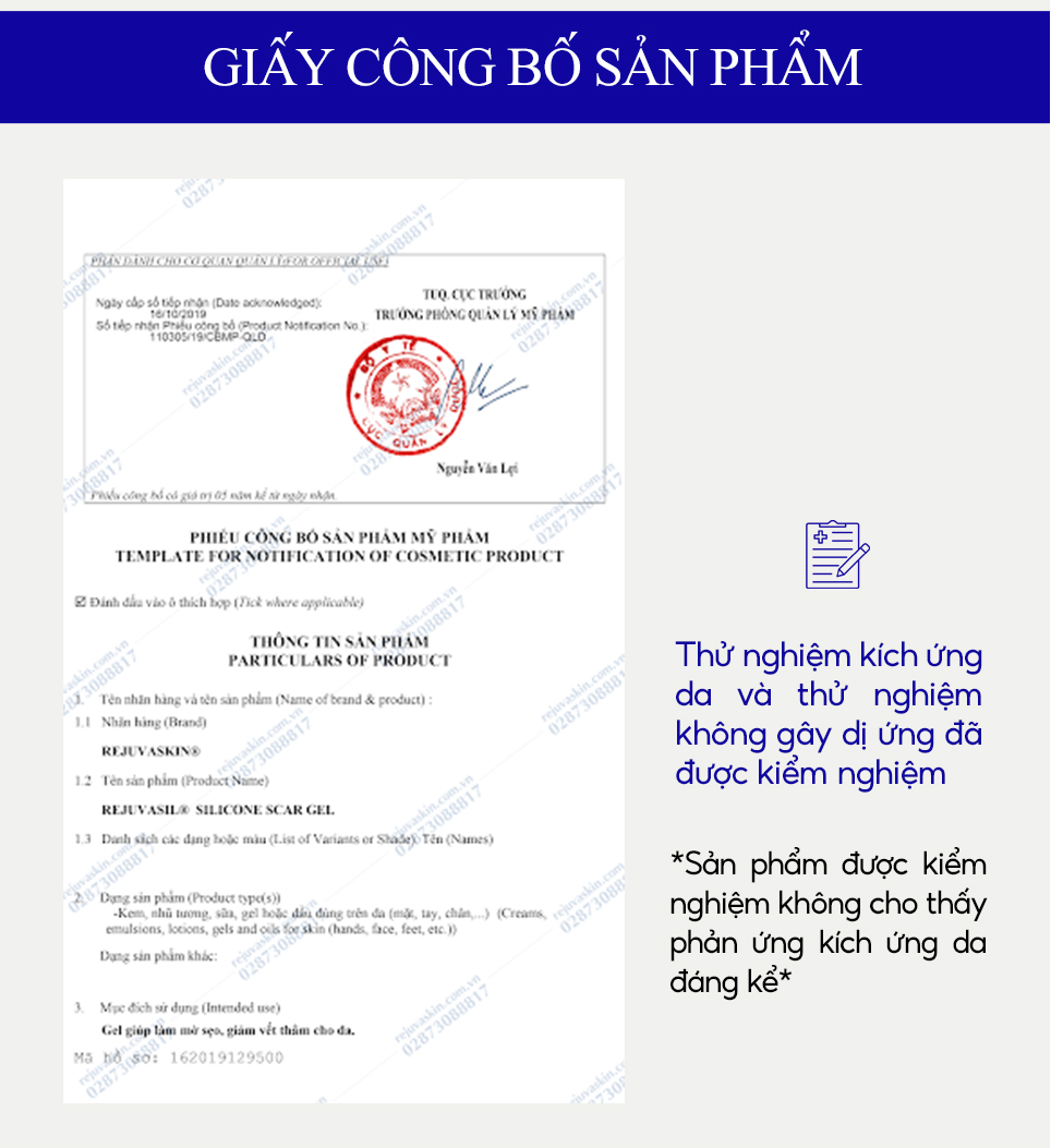 Mô tả Sample Gel ngăn ngừa sẹo và làm xẹp sẹo lồi, sẹo phì đại REJUVASKIN Rejuvasil 1ml - 6