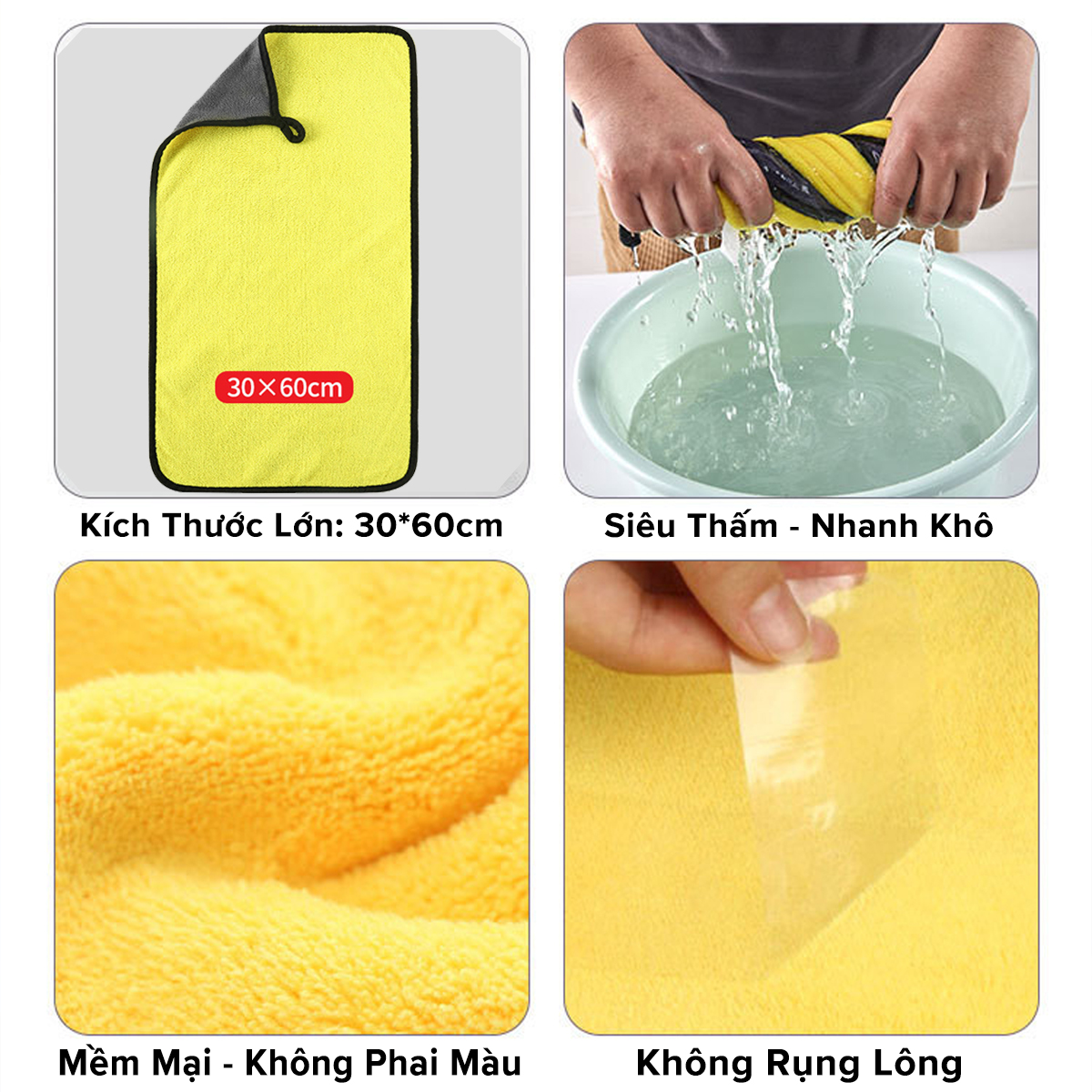 Mô tả Khăn Lau Siêu To 30*60cm Siêu Thấm Khăn Lau Đa Năng Sợi Microfiber Siêu Dày Chuyên Dùng Cho Xe Ô Tô Chính Hãng Amalife - 3