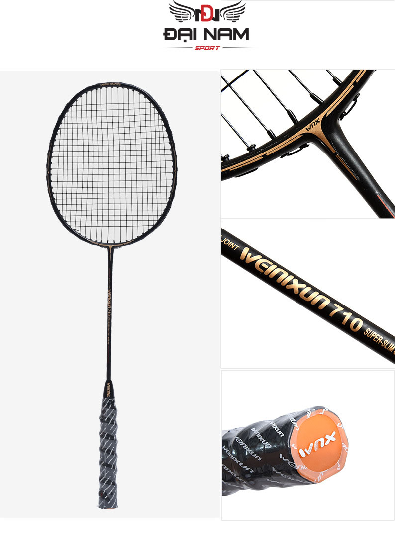 Mô tả Bộ 2 Vợt Cầu Lông Khung Carbon 710 Căng 11kg (24LBS) Đại Nam Sport + Tặng Túi Đựng Và 2 Quấn Cán - 6