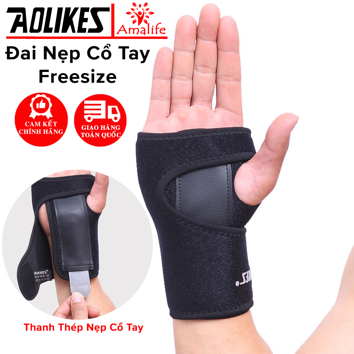 Mô tả Đai Nẹp Cố Định Khớp Cổ Tay Freesize AL1676 Có Thanh Thép Nẹp Dưới Lòng Bàn TayChính Hãng Aolikes Hỗ Trợ Bong Gân - 1
