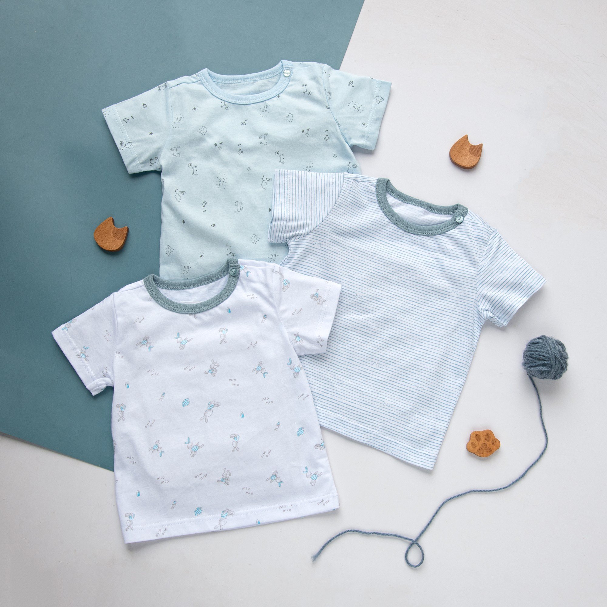 Mô tả Combo 3 Áo Tay Cộc Nút Vai MIOMIO Vải Cotton Cho Bé Trai,Gái, Họa tiết Thỏ,Sọc,MèoMây (Từ 0-24 Tháng)Thoáng Mát Dễ Chịu - 2