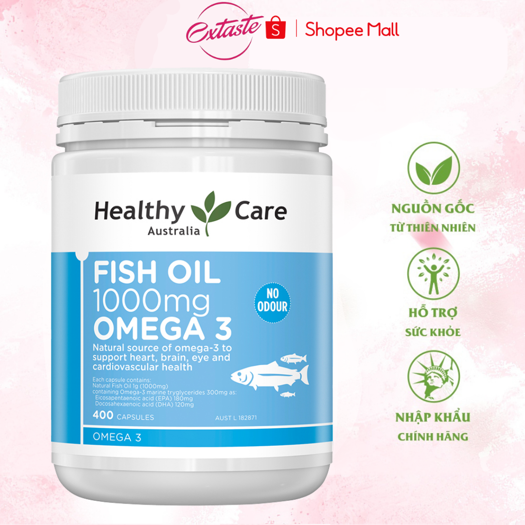Mô tả Dầu cá tự nhiên Healthy Care Fish Oil 1000mg Omega 3 sáng mắt 400 viên - extaste - 1
